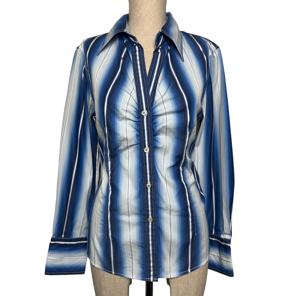 Tommy Hilfiger Vintage Blue Striped Button Up Shirt Y2K Western